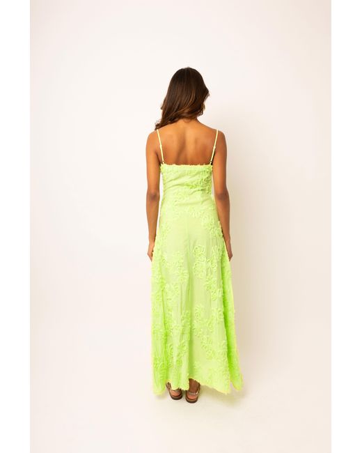 Amy Lynn Yellow Sofia Chartreuse Semi Sheer Floral Maxi Dress