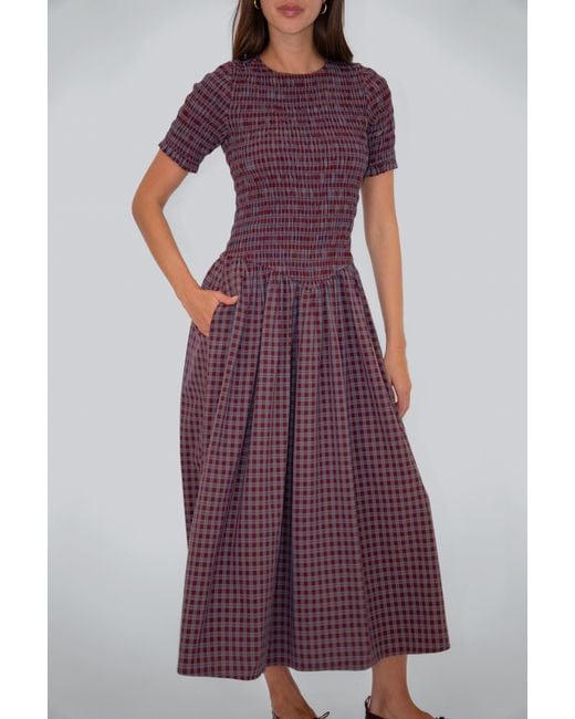 Amy Lynn Purple Beatrix Smocked Grape Plaid Midi Dress
