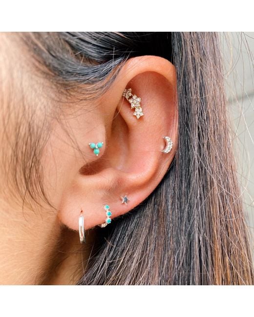 Zohreh Blue Mini Trilogy Huggie Hoop Earring Sterling