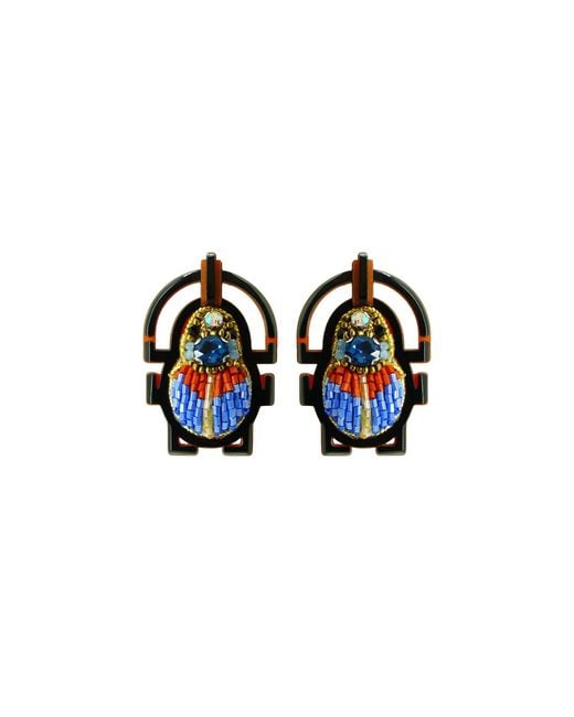 Gissa Bicalho Black Handmade Acrylic Earring Scarab Embroidered Topaz