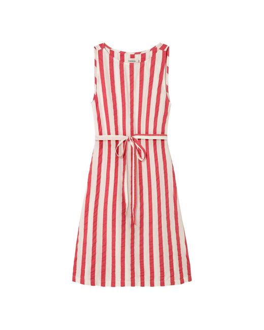 Thinking Mu Red Striped Seersucker Bow Cecile Dress