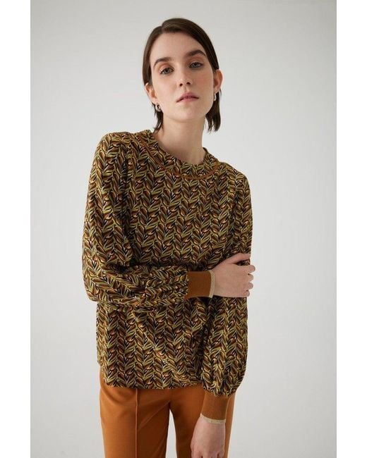 Exquise Natural Regular Round Neck Patterned Blouse