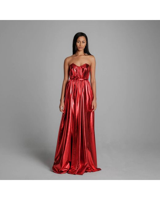 Imaatu Red ​Quiet Glam Maxi Gown – Corseted Premium Faux Leather & Hidden Pockets