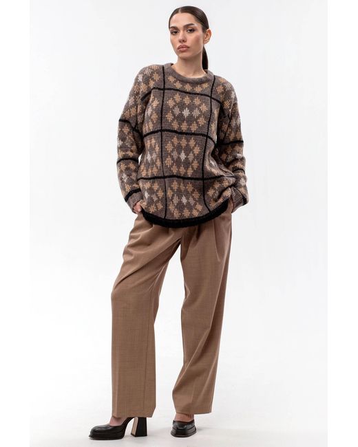 Maison Bogomil Brown Round Neck Sweater With Geometric Pattern
