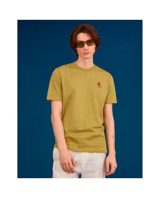 INGMARSON Yellow Chilli Embroidered Organic Cotton T-Shirt for men
