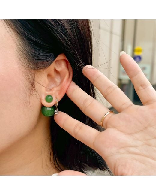 seree Green Orbit Duo Double Ended Jade- Chalcedony Stud Earrings