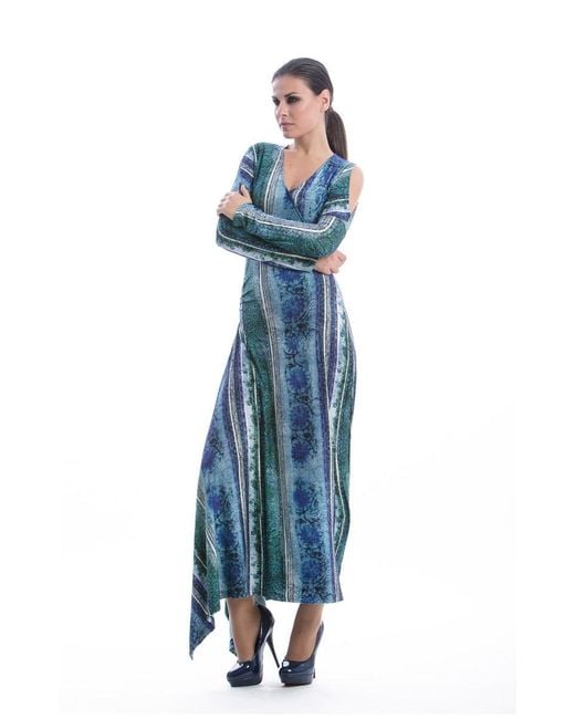 Conquista Blue Faux Wrap Maxi Dress By