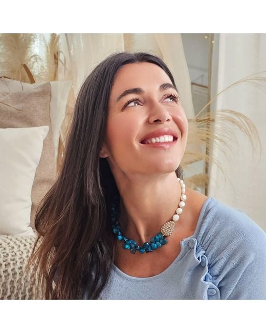 Farra Blue Freshwater Pearls & Floral Bamboo Coral Necklace