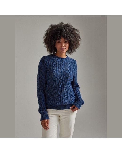Salts Cashmere Blue Space Dyed Cable Crew Neck Sweater
