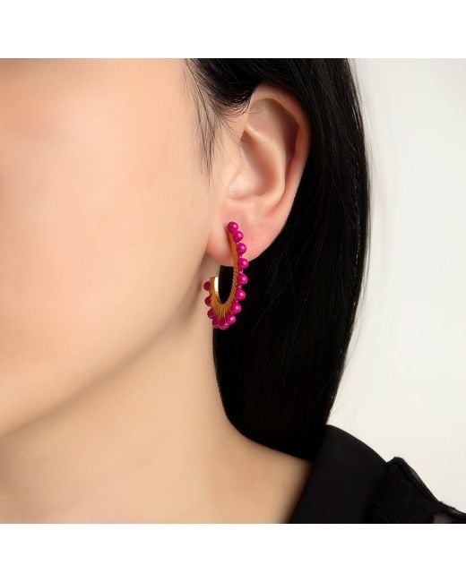 Milou Jewelry Pink Raspberry Oval Hoop Earrings