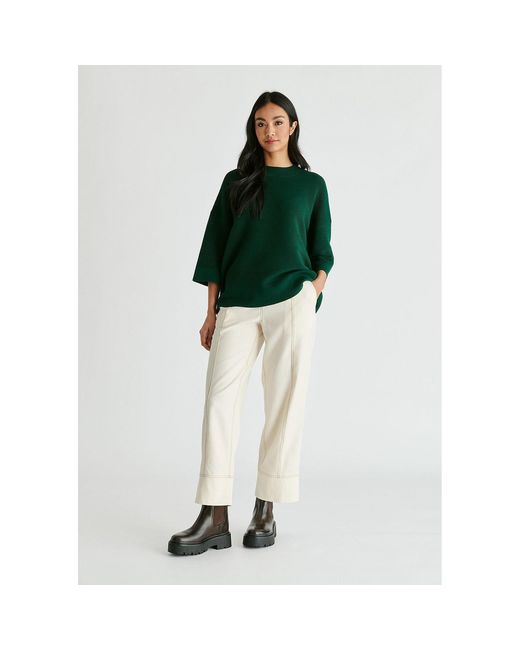Paisie Green Mock Neck Cropped Sleeve Ribbed Jumper