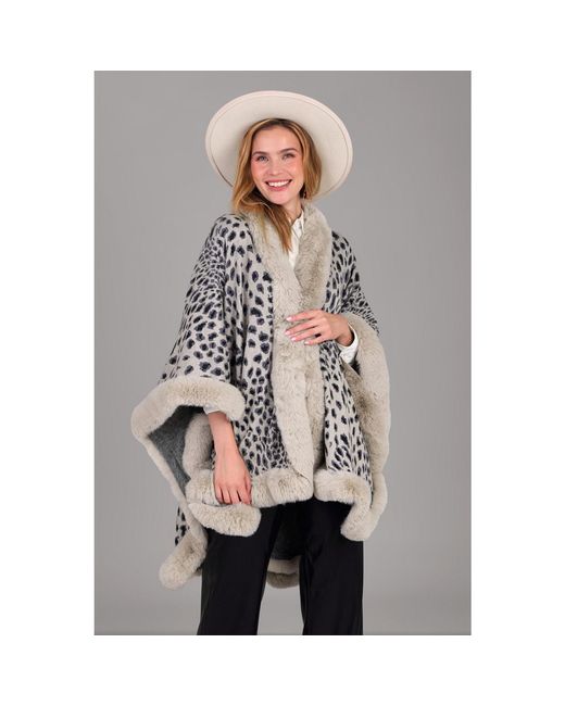Saachi Brown Cheetah Print Bisque Kimono Faux Fur Cape