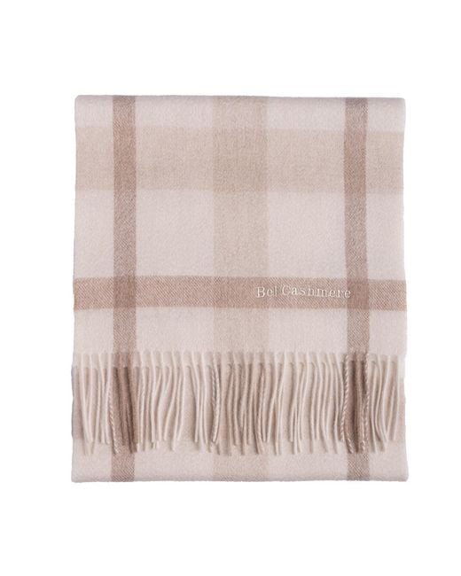 Bel Cashmere Brown Neutrals Checked Cashmere Scarf