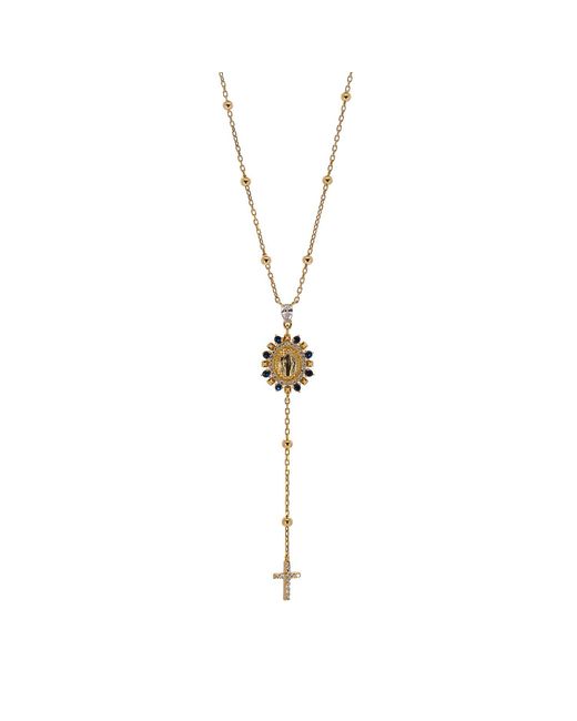 Ebru Jewelry Metallic Sapphire & Diamond Virgin Marry & Cross Pendant Chain Necklace