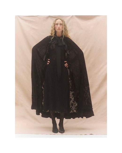 Lisa The Label Black Long Magnolia Lace Cape