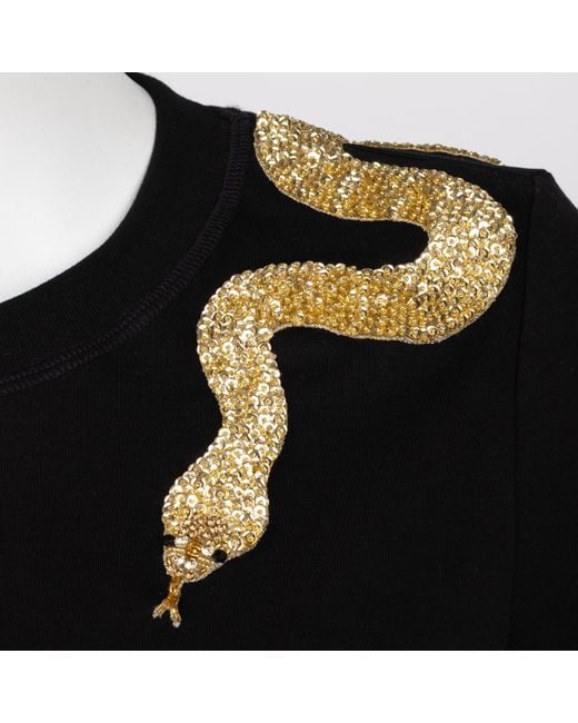 House of Laines London Black Laines Couture Embellished Shoulder Snake T-Shirt