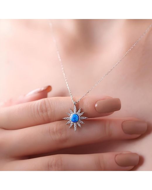 Spero London Blue Opal Sun Necklace