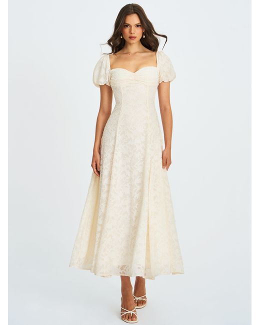Miss Circle New York White Pandora Bubble Sleeve Backless Maxi Dress