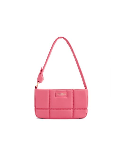Orange Cube Pink Square Stitch Cushion Shoulder Bag