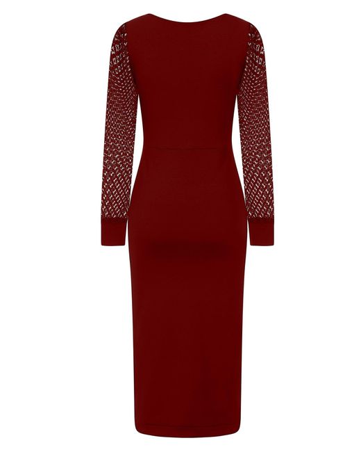 Sophie Cameron Davies Red Burgundy Lace Sleeve Jersey Midi Dress