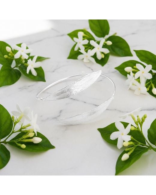 Mother Nature Jewelry White Leaf Bracelet, Handmade Cuff