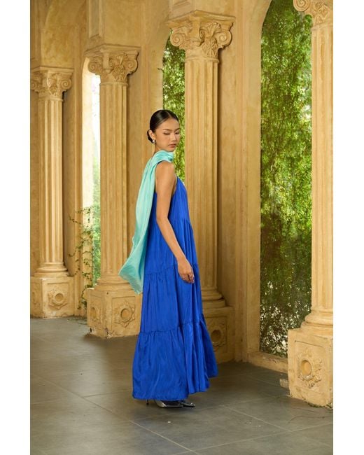 Silk and Bears Blue Valentina Royal 100% Silk Tiered Maxi Dress — Habotai Silk