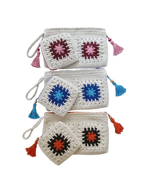 Springmoonatelier Blue Handmade Crochet Bag Set – Lined Cotton Clutch And Mini Pouch