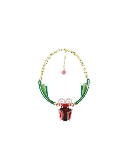 Gissa Bicalho Green Handmade Acrylic Necklace Scarab