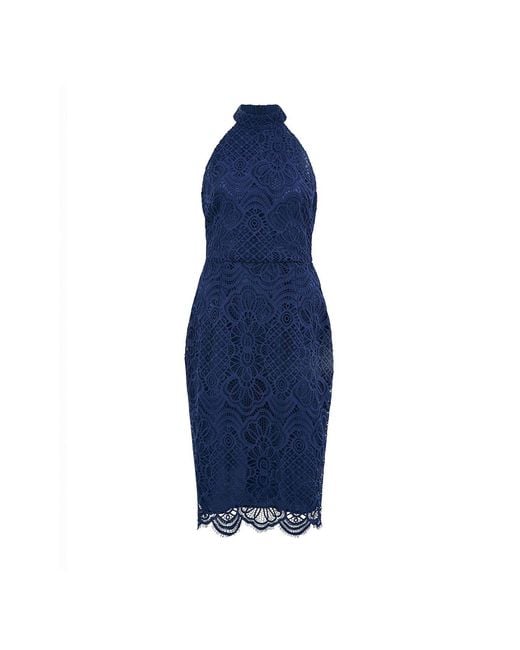 Yumi' Blue Lace Halter Neck Dress