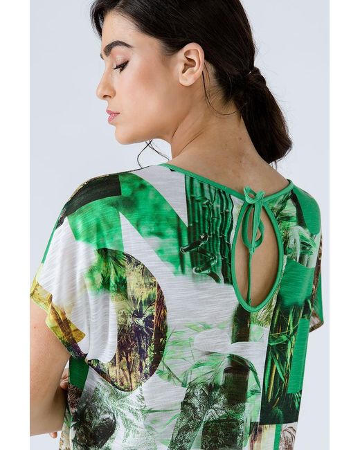 Conquista Green Print Flama Top With Tie Detail