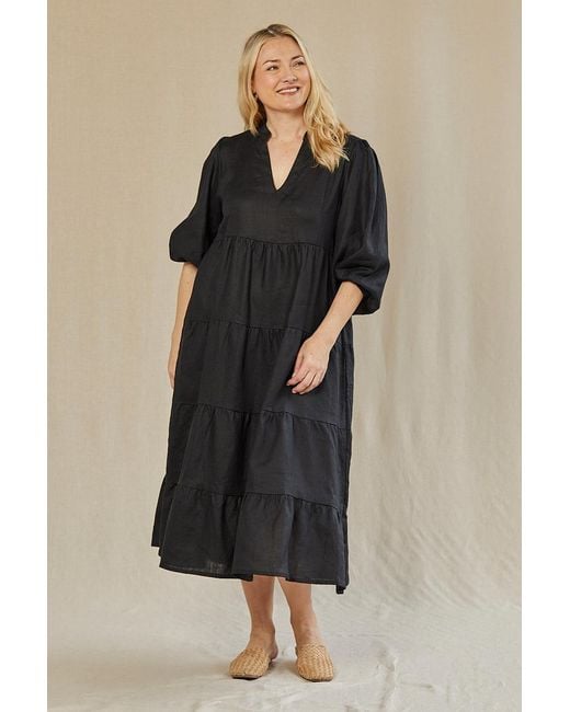 Adrift Clothing Black Sabre Linen V-Neck Dress