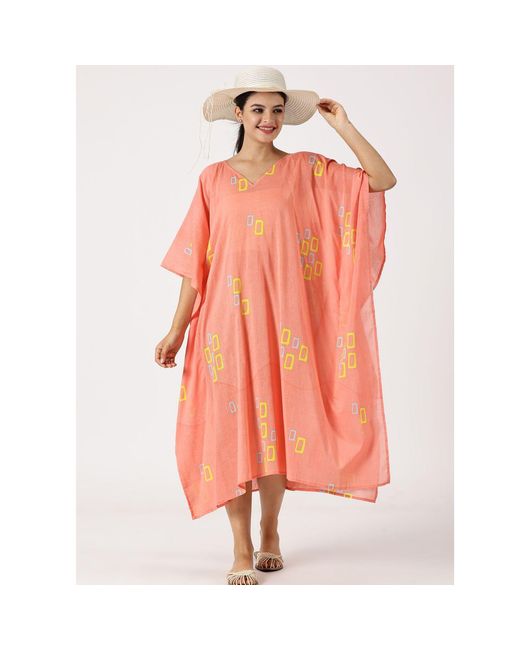 Heritagemoda Pink Rose Organic Cotton Peach Sunset Summer Kaftan