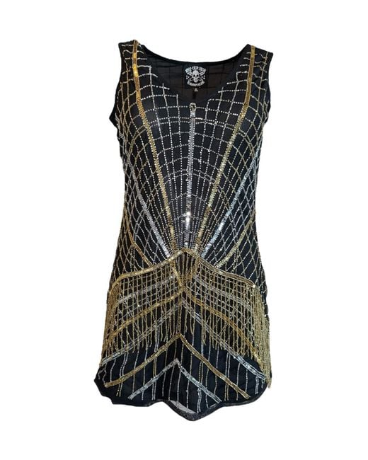 Any Old Iron Black Metallic Cha Cha Beaded Dress