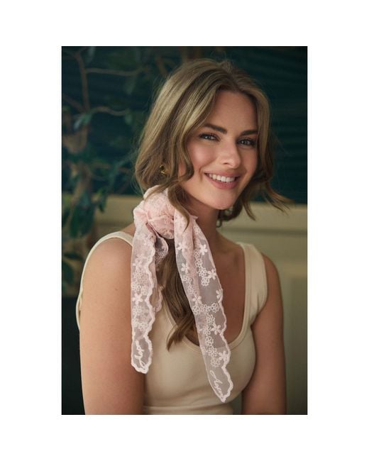 Saachi Pink Embroidered Lace Light Bandana