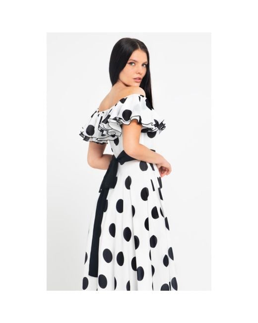 MATSOUR'I White Silk Dress Scarlett With Polka-Dot Print Maxi