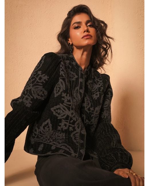 Rose & Nancy Black Lori Velvet Embroidered Quilt Jacket