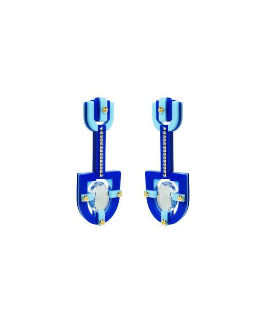 Gissa Bicalho Blue Handmade Acrylic Earring Long Oval Cut Stone