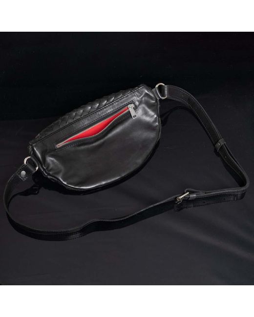Hides Leather Co. Red Nexus Woven Leather Belt Bag, Minimal Waist Purse With Lining