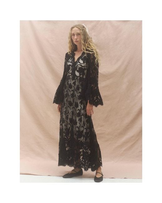 Lisa The Label Black Noire Magnolia Lace Dress With Silk Slip Lining