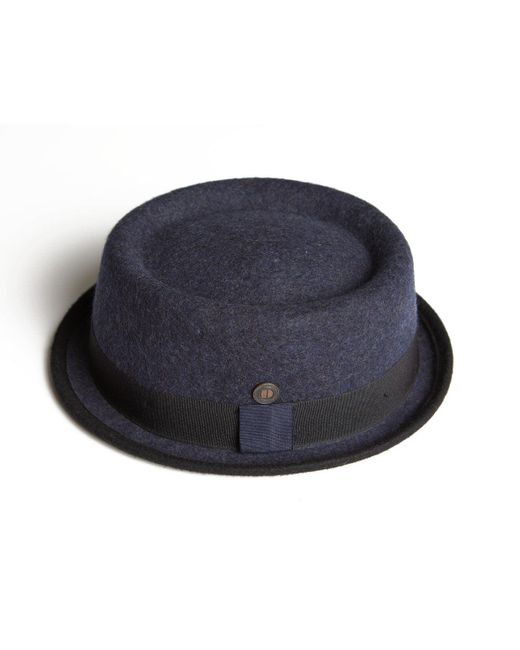 Dasmarca Hats Blue Tony Felt Skimpy Brim Short Brim Rude Boy Mod Style Porkpie Hat for men