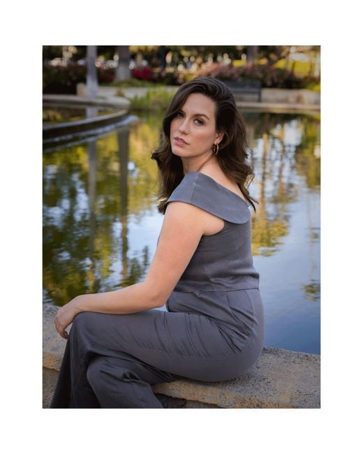 Femponiq Gray Off Shoulder Collared Crop Top