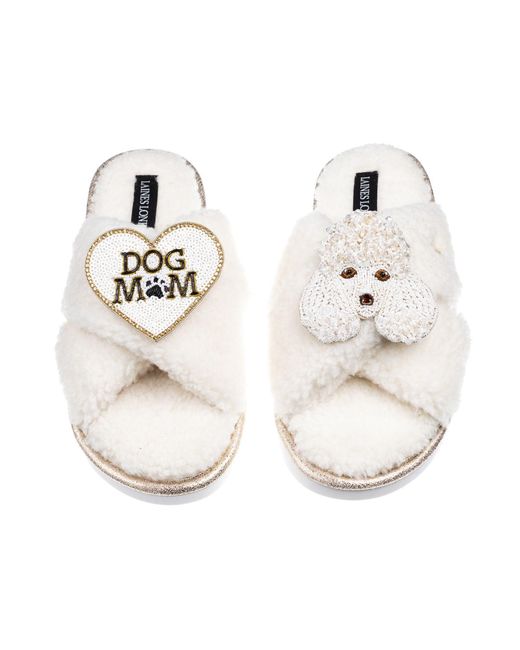 Laines London Metallic Neutrals Laines Neutral Boucle Slippers With Pearl The Poodle & Dog Mum Mom Brooches