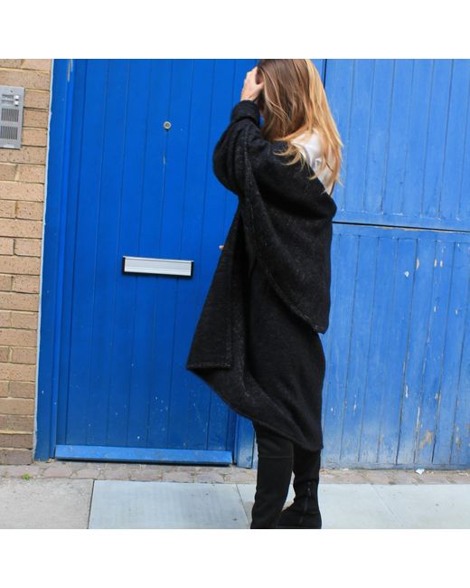 Boutique Kaotique Black Moroccan Oversized Wool Coat With Embroidered Pockets