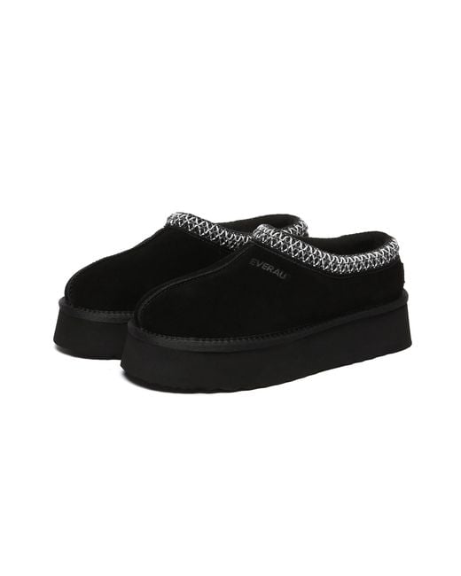 EverAu Australia Black Wonga Leather Slippers