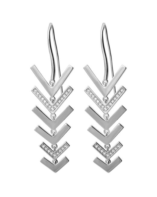 Lucy Quartermaine White Solid Sterling Art Deco Arrow Drop Earrings