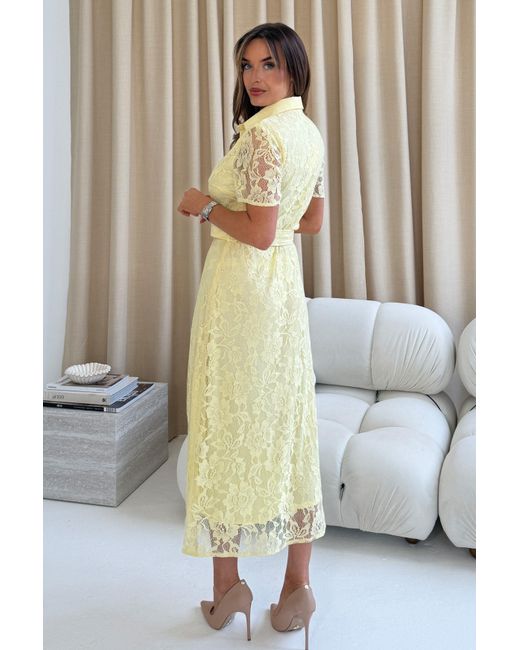 Girl In Mind Yellow Tansy Short Sleeve Lace Shirt Dress