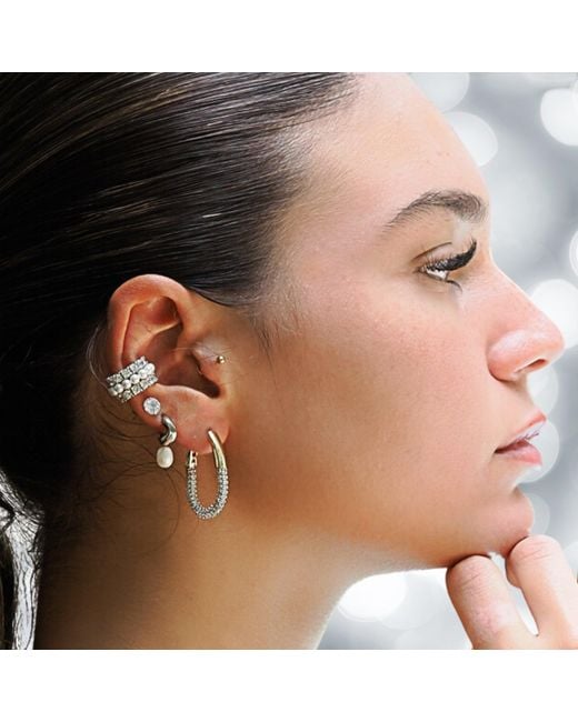 Ebru Jewelry Metallic Pave Diamonds Hoop Earrings