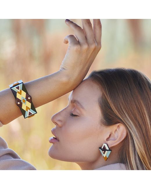 Gissa Bicalho Black Handmade Acrylic Bracelet Kuntur/ Mustard