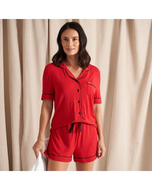 Pretty You London Red Bamboo Shirt Short Set