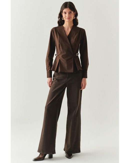 Exquise Brown Ashlynn Wrap Collar Shirt